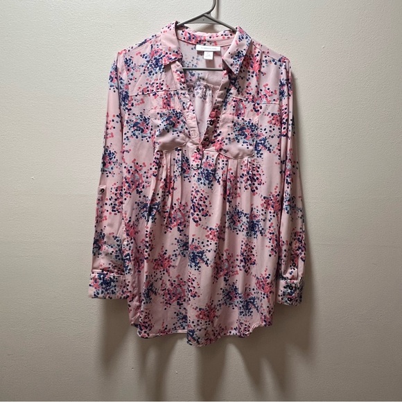 Motherhood Tops - Motherhood Maternity Stylish Vibrant Long Sleeves, Sz S, Pink and Blue Dots